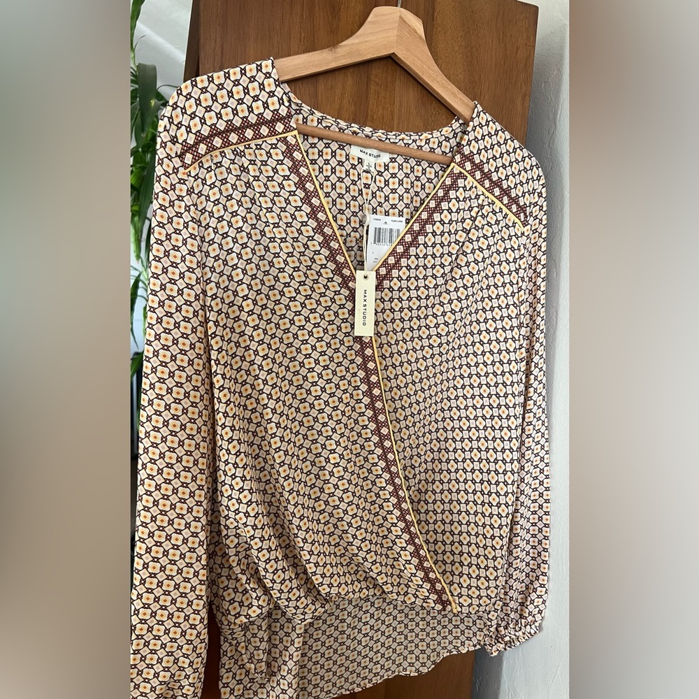 Max Studio Surplise Crepe Faux Wrap Blouse